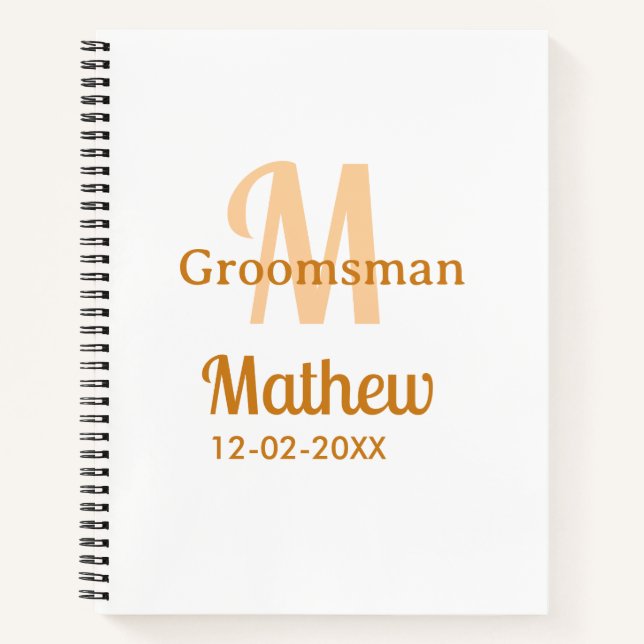 Carnet garçon d'honneur orange nom lettre date pastel mas (Devant)