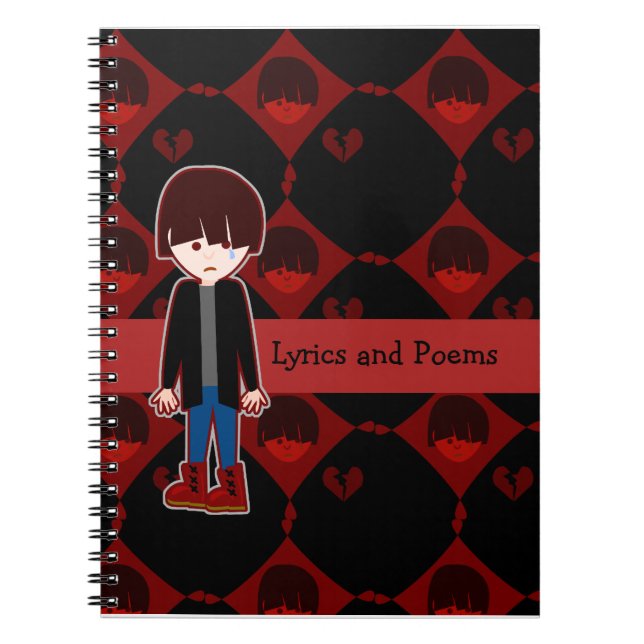 Carnet Garçon Emo Triste Solitaire Amusant Dessin Animé C (Devant)
