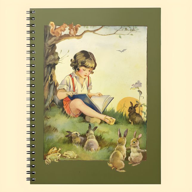 Carnet Garçon lisant sous un arbre avec des lapins (Créateur téléchargé)