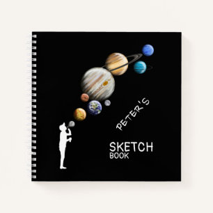 Carnet Garçon Silhouette soufflant Bubble Planètes Mono