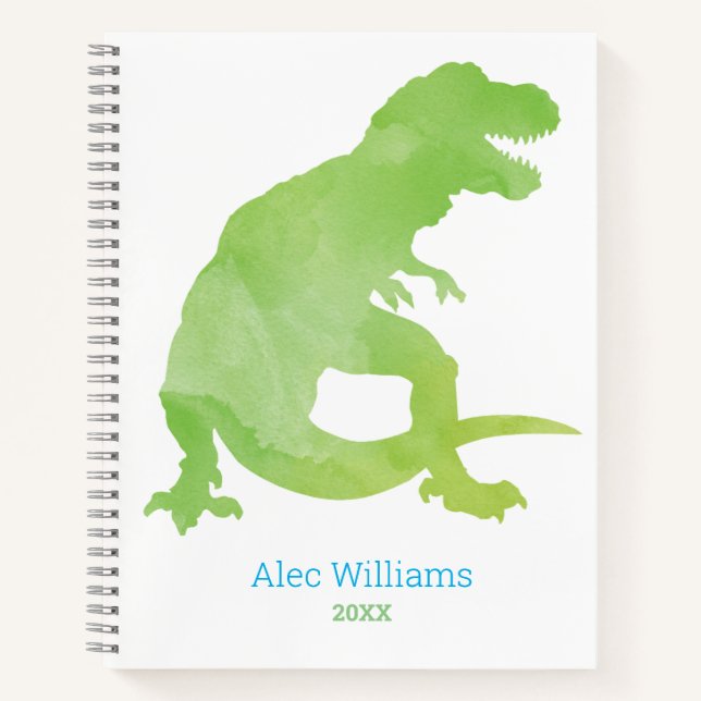 Carnet Garçons Dinosaure Vert Aquarelle T-Rex Enfants (Devant)
