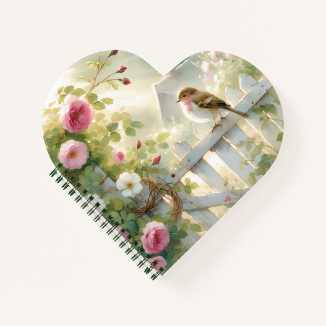 Carnet Garden Rose Bird Watercolor Scene (Devant)