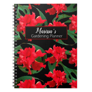 Carnet Gardener Hibiscus Monstera Motif Noir Rouge