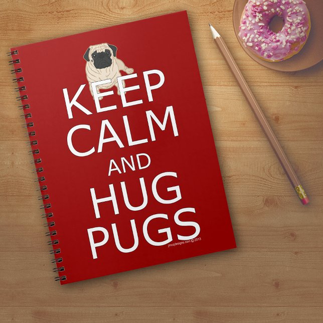 Carnet Gardez votre calme Câlinez des Pug Texte Rouge Lig (Keep Calm Hug Pugs Text Red blank lined Notebook)