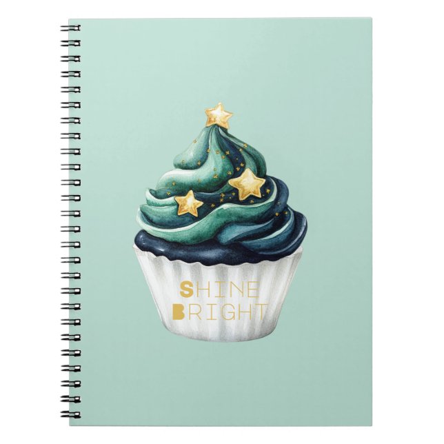 Carnet Gâteau brillant aux étoiles vert bleu or (Devant)
