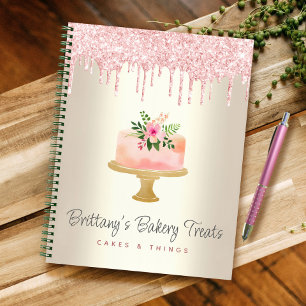 Carnet Gâteau de boulangerie rose poudré paillettes coula
