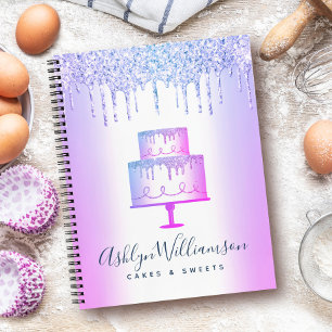 Carnet Gâteau de boulangerie violet pailleté gouttes de g