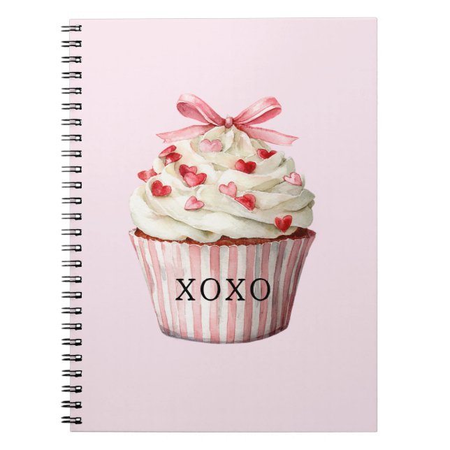 Carnet Gâteau rose avec ruban rose et coeurs rouges   (Devant)
