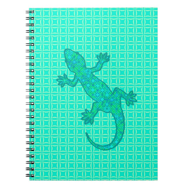 Carnet Gecko batik tribal - turquoise / paon (Devant)