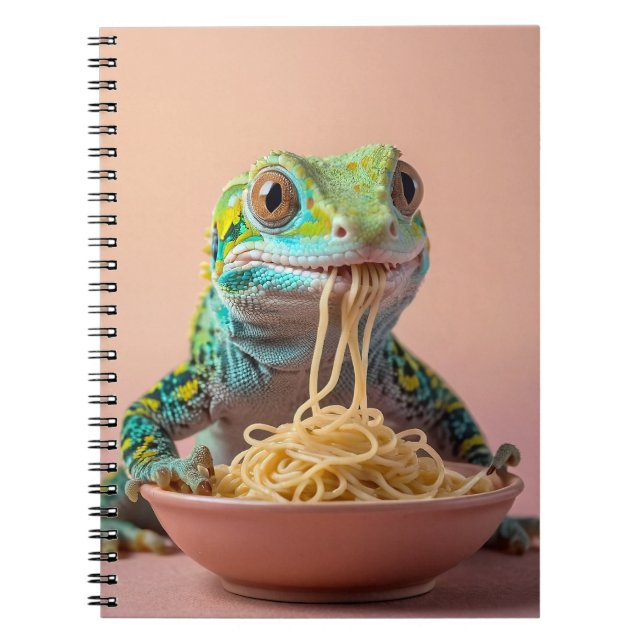 Carnet Gecko Drôle Manger Spaghetti (Devant)