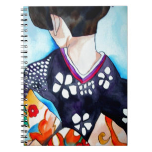 Carnet Geisha avec kimono bleu foncé art original