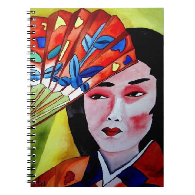 Carnet Geisha japonais avec ventilateur aquarelle origina (Devant)
