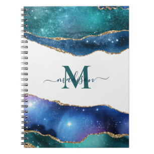Carnet Gélatineuse Bleue Élégante Agate Monogramme Paille