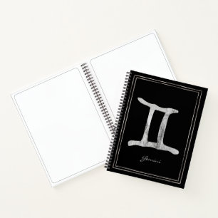 Carnet Gemini martelé argent stylisé symbole astrologique