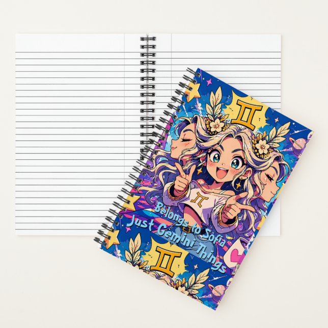 Carnet Gemini Zodiac Anime Girl Premium Notebook (À l'intérieur)