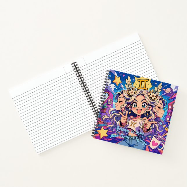 Carnet Gemini Zodiac Anime Girl Square Notebook (Intérieur)