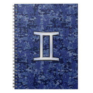 Carnet Gemini Zodiac Symbol on Navy Blue Digital Camo