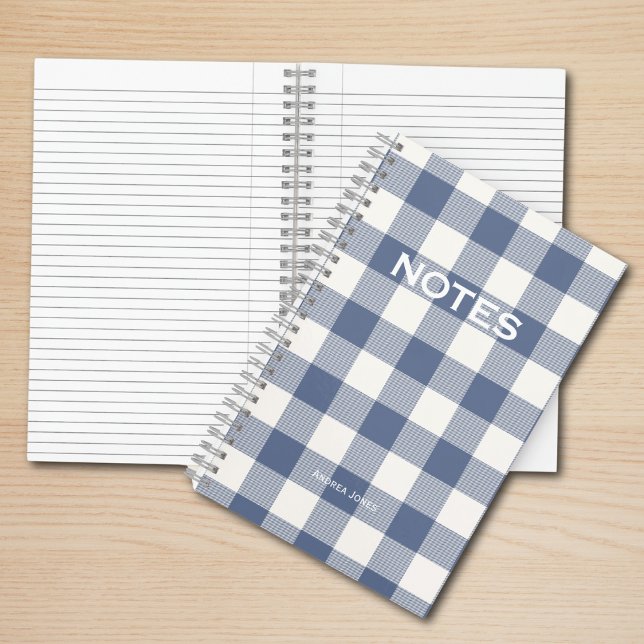 Carnet Genre Neutre Bleu Buffalo Vérifier Nom Monogramme (Créateur téléchargé)