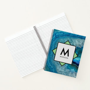 Carnet Géode Agate Bleu avec votre nom et Monogramme sur
