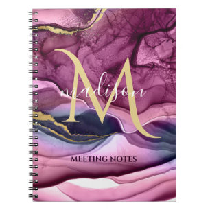 Carnet Géode d'agate violet rose et or Monogramme