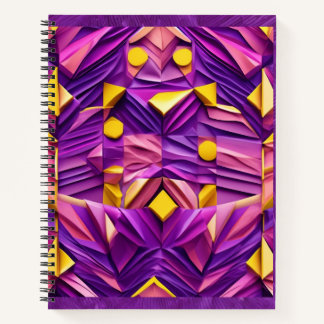 carnet géométrique 3D violet, rose et jaune