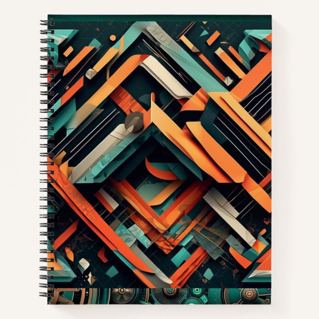 Carnet géométrique Edgy : Turquoise vert, noir et  (Devant)
