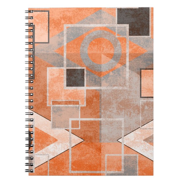 Carnet Géométrique orange gris grunge élégant (Devant)