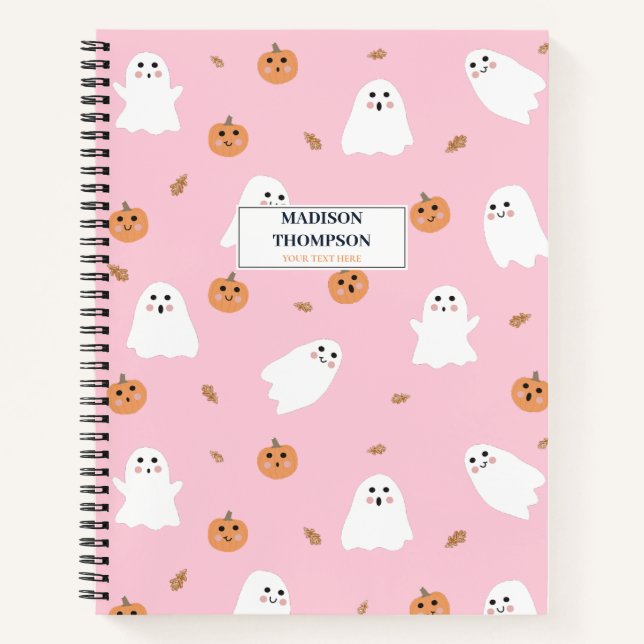 Carnet Ghost mignon et Citrouille Motif d'Halloween rose (Devant)