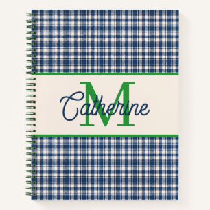 Carnet Gingham à carreaux bleu et vert Tartan Monogramme
