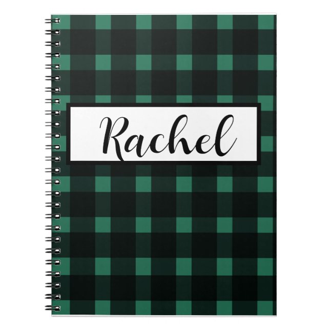 Carnet Gingham Noir Vert Rustique (Devant)