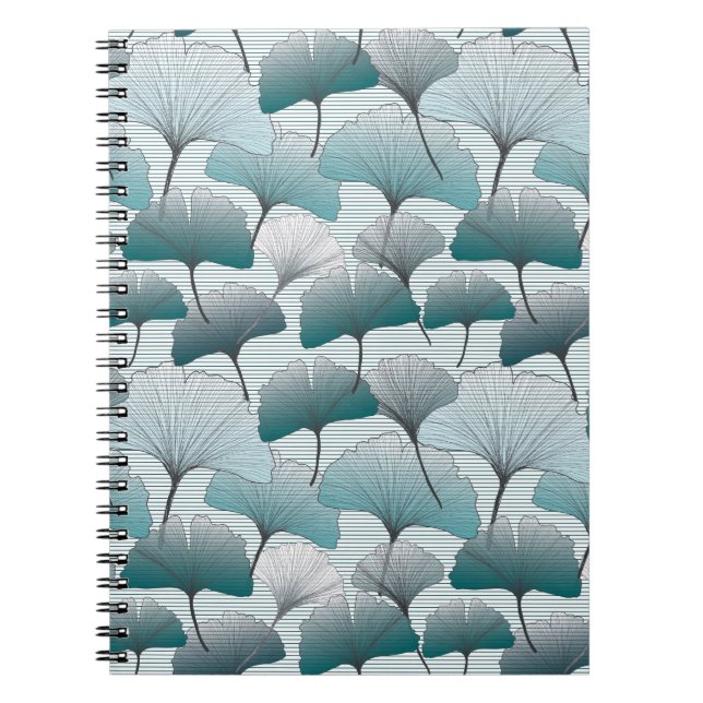 Carnet Gingko biloba bleu motif sans soudure. (Devant)