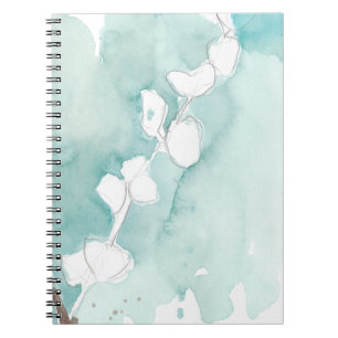 Carnet Ginkgo sur Teal poussiéreux - blanc