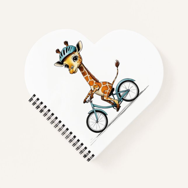 Carnet Girafe à vélo - Dessin au crayon à la main (Devant)