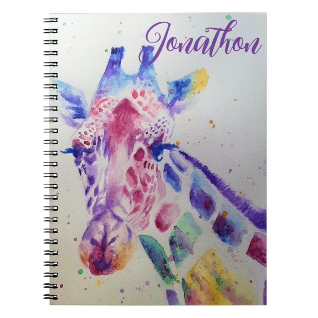Carnet Girafe Colorée animal Aquarelle Art Garçons (Devant)