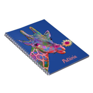 Carnet Girafe colorée avec fleur