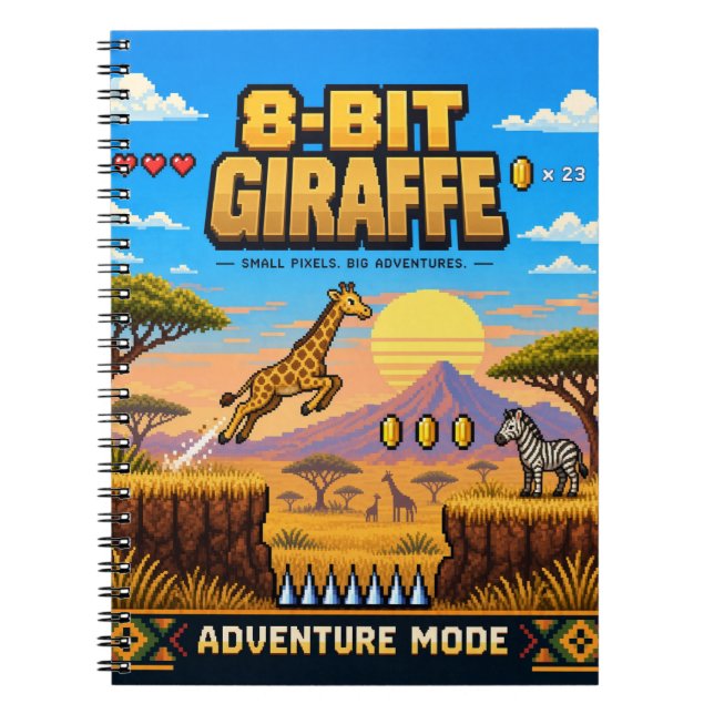 Carnet Girafe, Pixel Art Rétro 8 Bits (Devant)