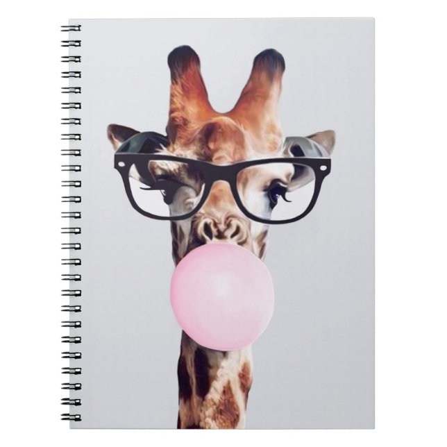Carnet Girafe portant des lunettes soufflant bulle rose g (Devant)