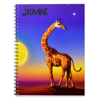 Carnet Girafe rêve/lune/étoiles modifiable