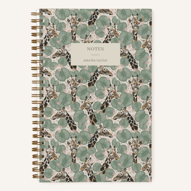 Carnet Girafe Vert Sauge Notes Botaniques Tropicales (Recto)
