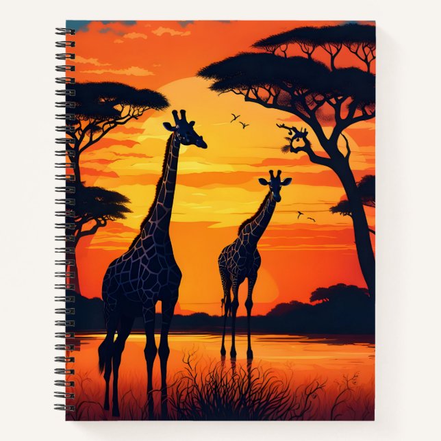 Carnet Girafes au trou d'eau au coucher du soleil (Devant)