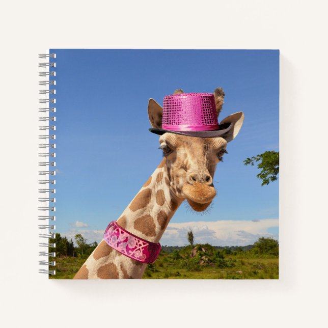 Carnet Giraffe en casquette rose étincelant (Devant)
