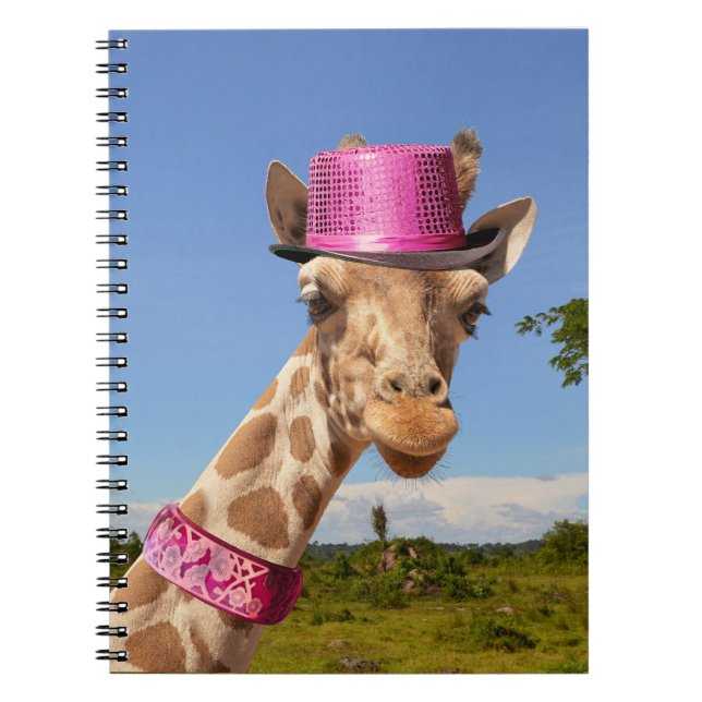 Carnet Giraffe en casquette rose étincelant (Devant)
