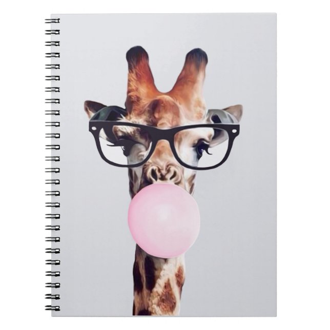 CARNET GIRAFFE PORTANT DES LUNETTES SOUFFLANT UNE BULLE D (Devant)