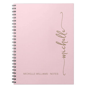 Carnet Girl Blush rose moderne or Script Monogramme Nom
