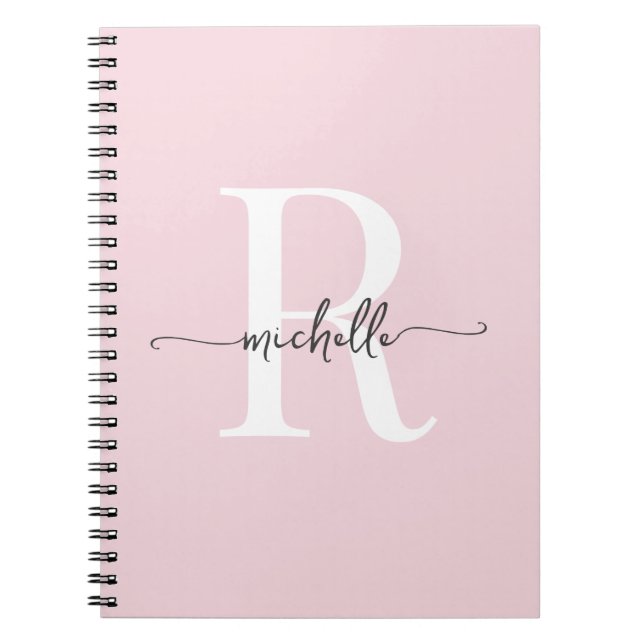 Carnet Girl Blush rose moderne Script Monogramme Nom (Devant)