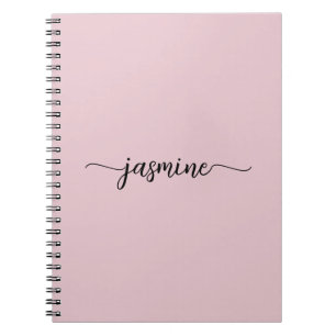 Carnet Girl Blush rose moderne Script Monogramme Nom