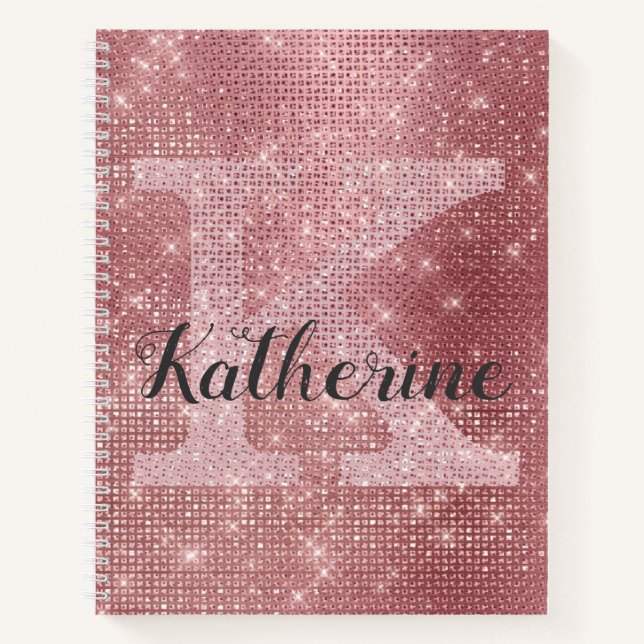 Carnet Girl Dusty Rose Gold Sparkle Monogramme Nom (Devant)