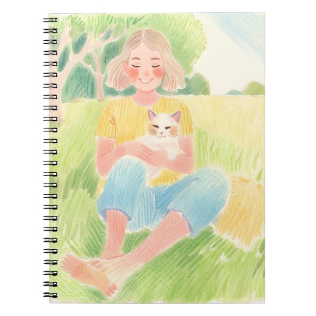 Carnet Girl hugging a cat (Devant)