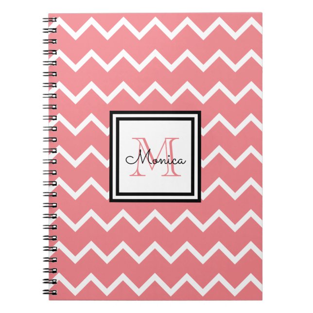 Carnet Girl Pastel Nom rouge Monogram Chevron (Devant)
