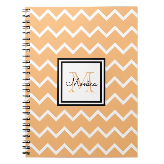 Carnet Girl Pastel Orange Nom Monogram Chevron (Devant)